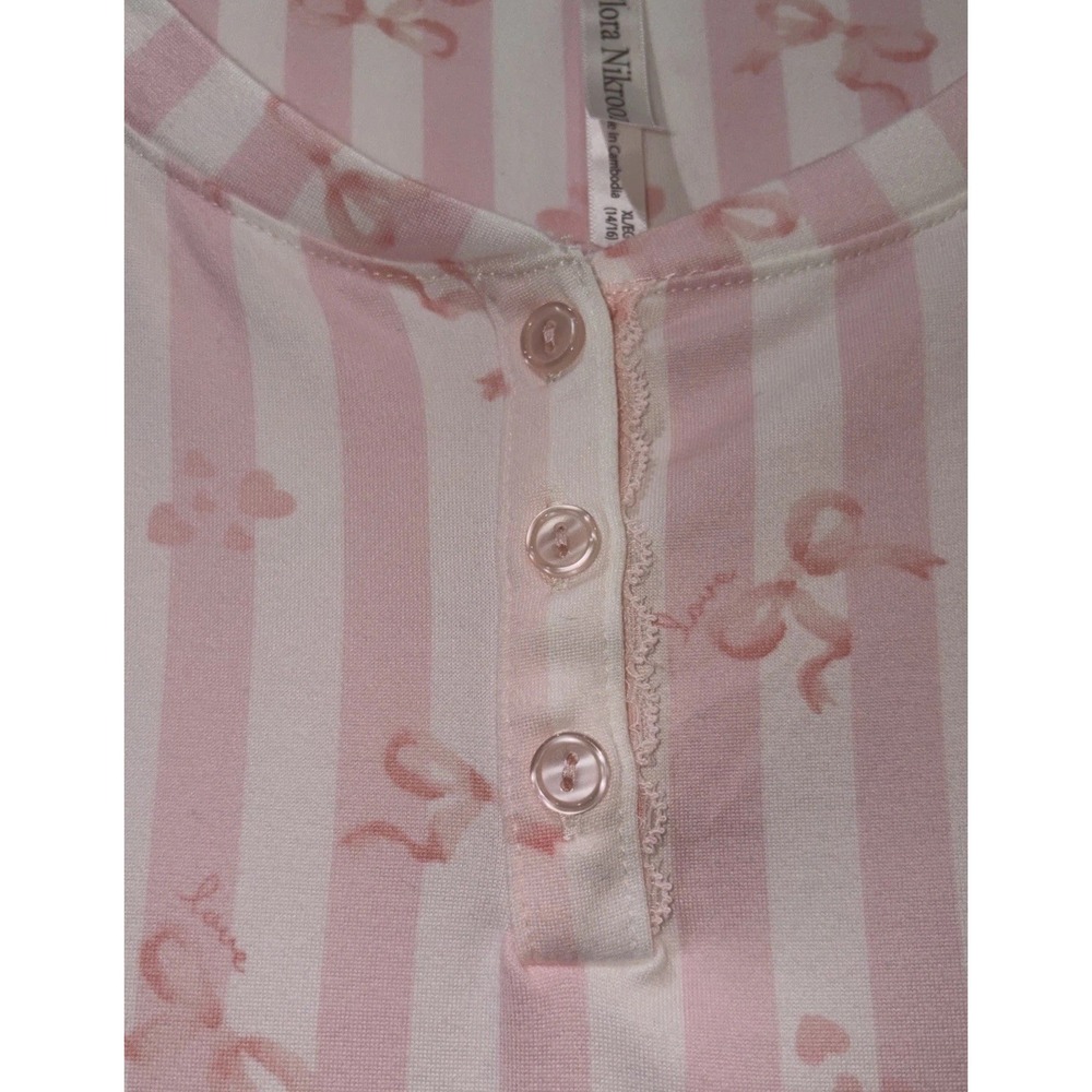 Flora Nikrooz Pajama Set Women XL 14-16 Pink White 2-Piece Top & Pants Sleepwear - Picture 6 of 15